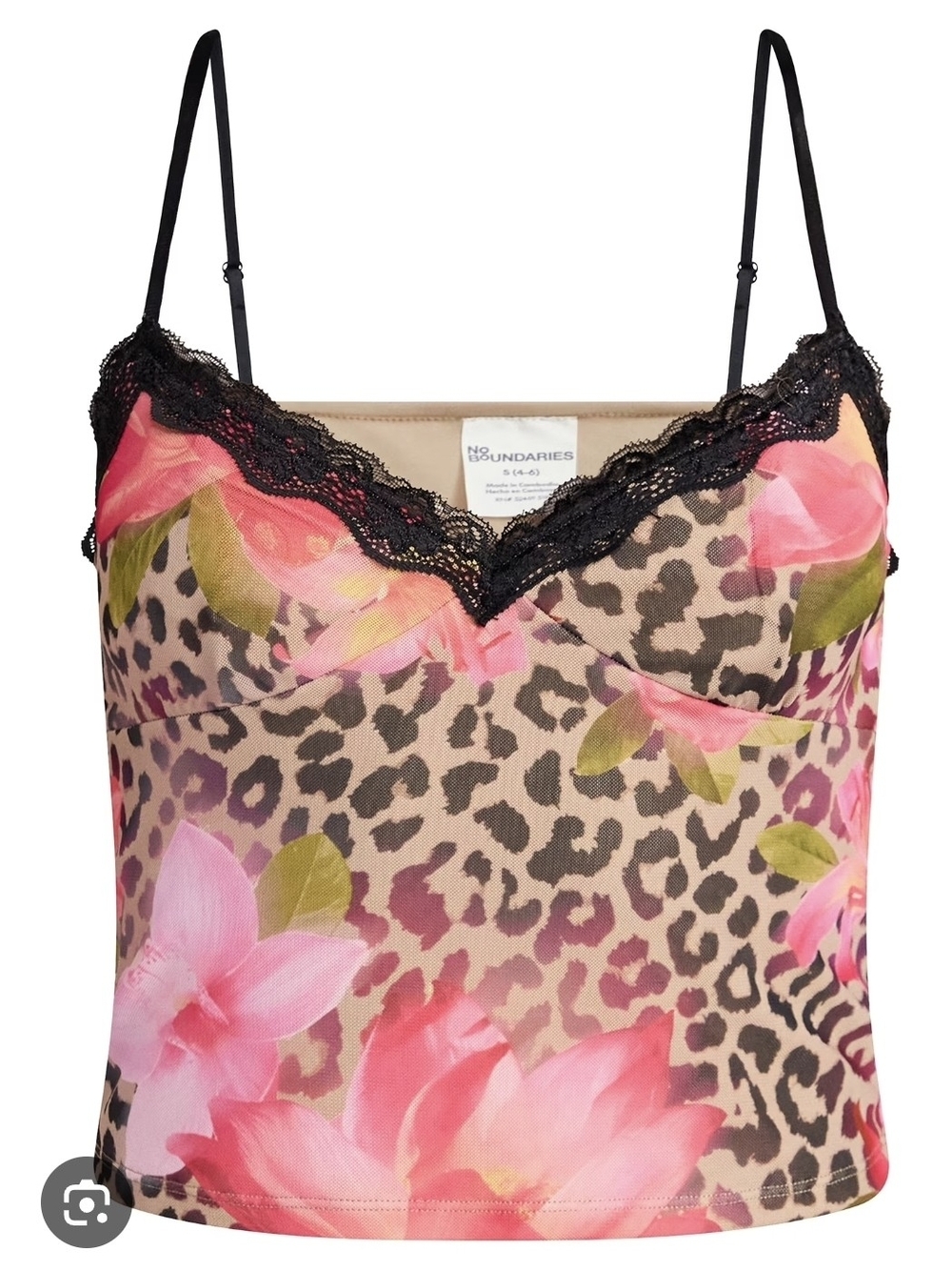 No Boundaries Floral Pink Leopard Lace-Trim Tank Top